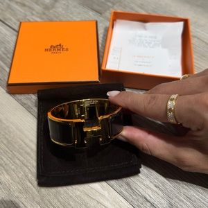 Black Noir and Gold Hermes Clic Clac H Bracelet PM